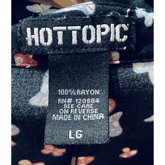 Hot Topic Top Womens Large Black Mushroom Butterfly Crop Button Up Boxy Boho - Picture 7 of 9